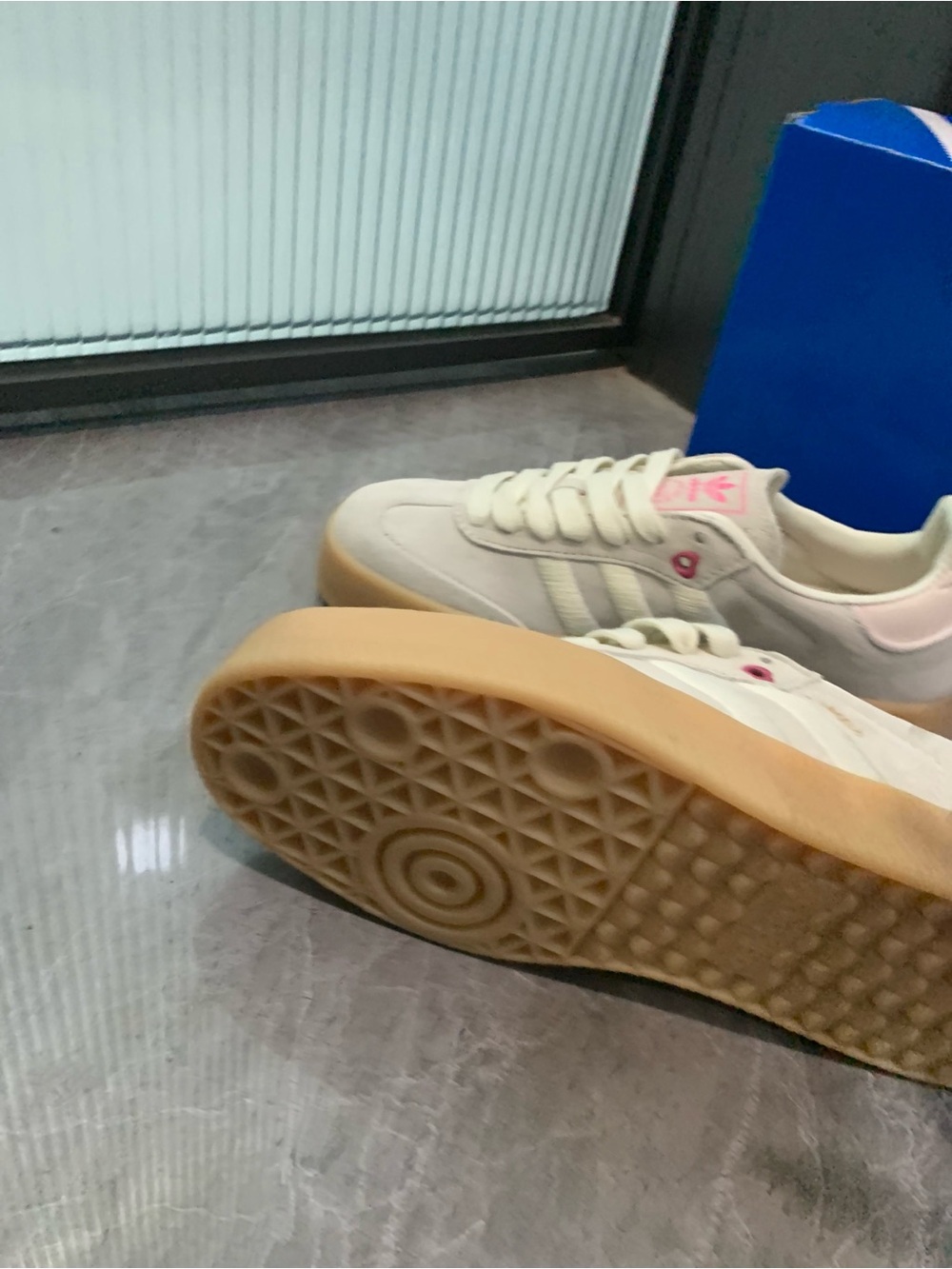 adidas Samba Cream Suede Sneakers with Pink Accents and Gum Sole - Picture 5 of 5